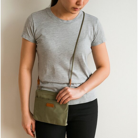 Bench Olive Green Brown Leather Canvas Women's Crossbody Bag Medium - Picture 1 of 6
